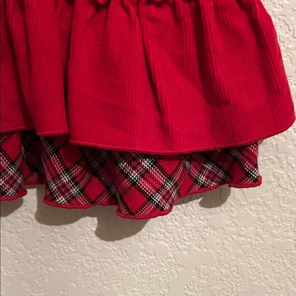 Rare Editions Vintage Girl’s Red Ruffle Hem Corduroy Red and Plaid Dress - Picture 3 of 6